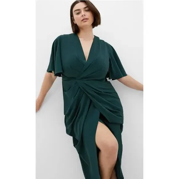 City Chic Braelynn Maxi Dress Emerald Tulip Flutter S Plus Size 16 Wedding *Flaw - Picture 16 of 16
